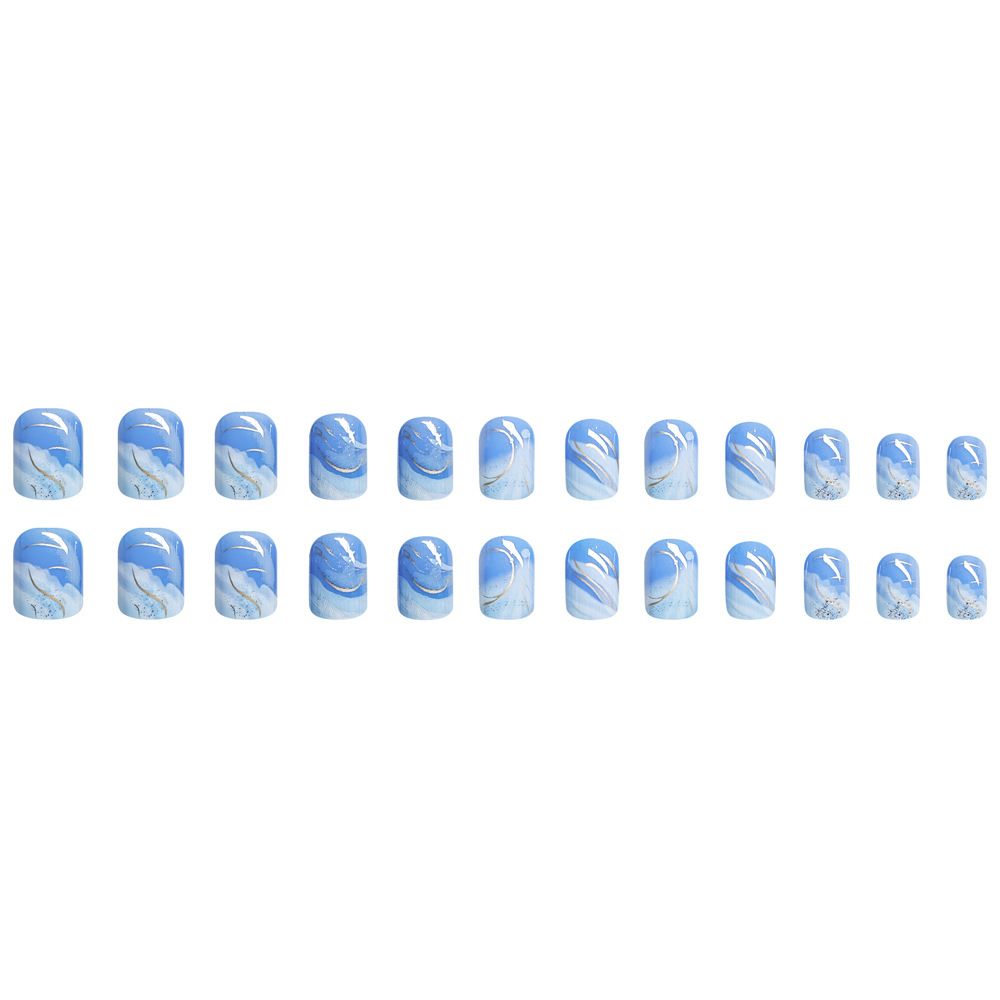 Fresh and elegant blue and white gradient wearable nail stickers, finished product, European-style fake nail stickers