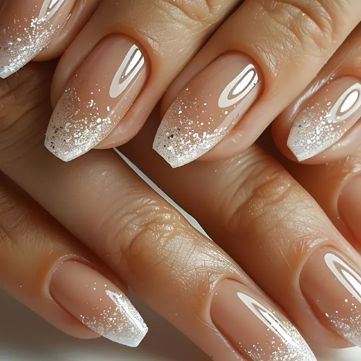 Hot-selling ballet-style nail art decals in Europe and America. Glittering white gradient nail stickers. Sophisticated and simple wearables for nails.