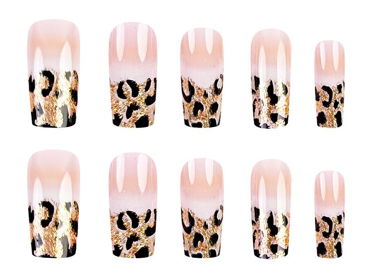 Hot-selling jadeite leopard print French-style manicure. White nail stickers with glitter finish. Wearable nail art nail decals.
