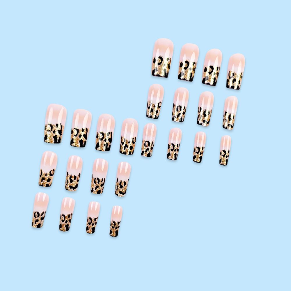 Hot-selling jadeite leopard print French-style manicure. White nail stickers with glitter finish. Wearable nail art nail decals.