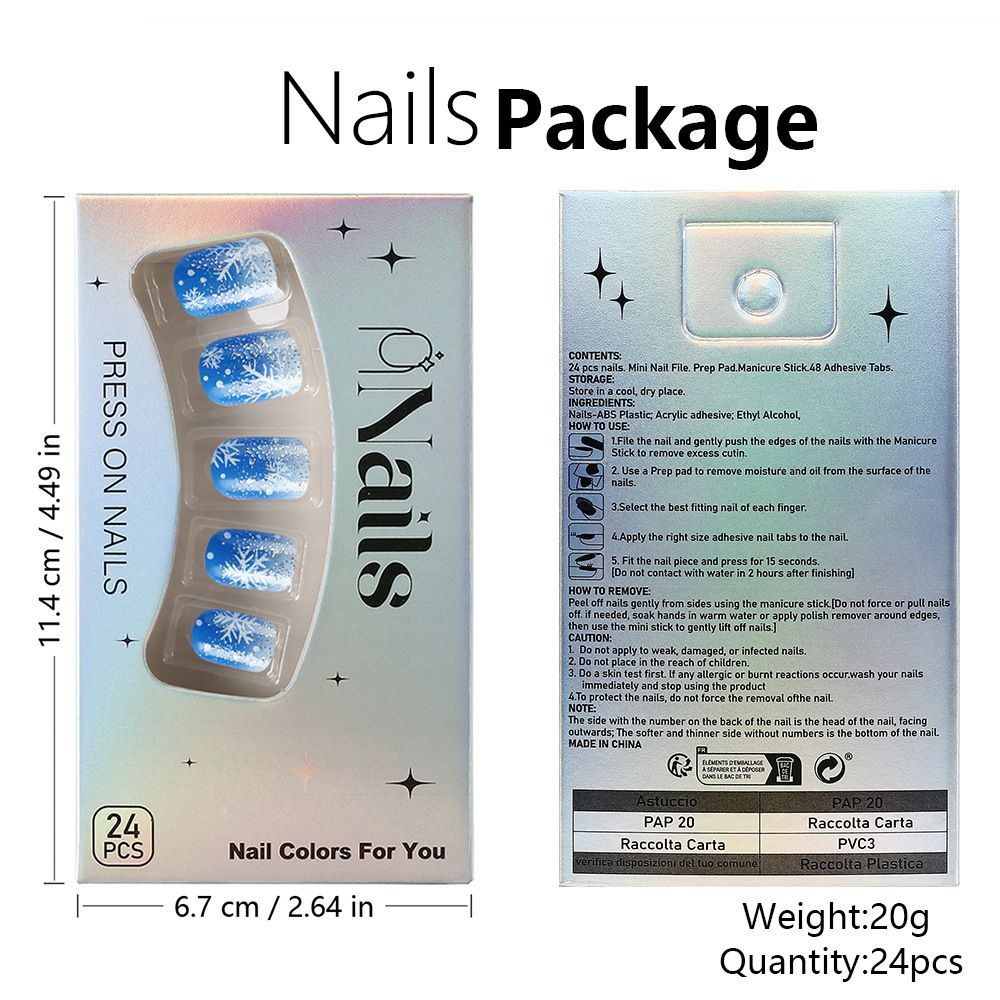 Short shiny square toe Christmas nail set - blue glitter fake nails - 24 pieces - ready-to-wear nails view 7