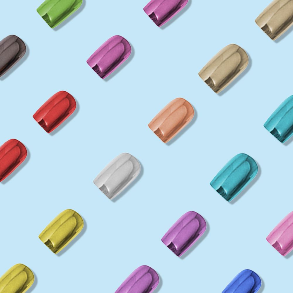 Silver-colored wearable nail tips, simple solid color short false nail tips, silver nail art stickers, ready-made nail tips, 24 pieces per pack.