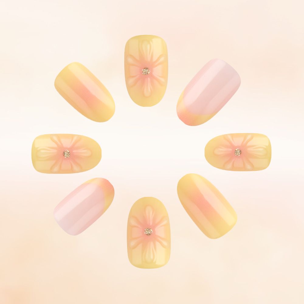 Short style glossy oval three-dimensional gel nail art 2025 new style flower-shaped waterdrop wearable nail