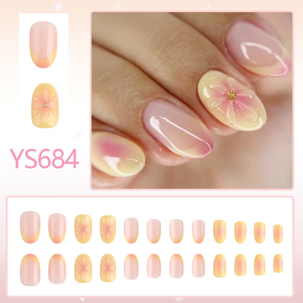 Short style glossy oval three-dimensional gel nail art 2025 new style flower-shaped waterdrop wearable nail