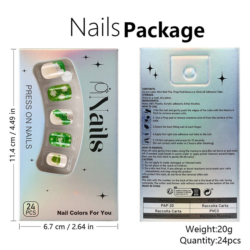 Short shiny four-leaf clover nail art for 2025 St. Patrick view 6
