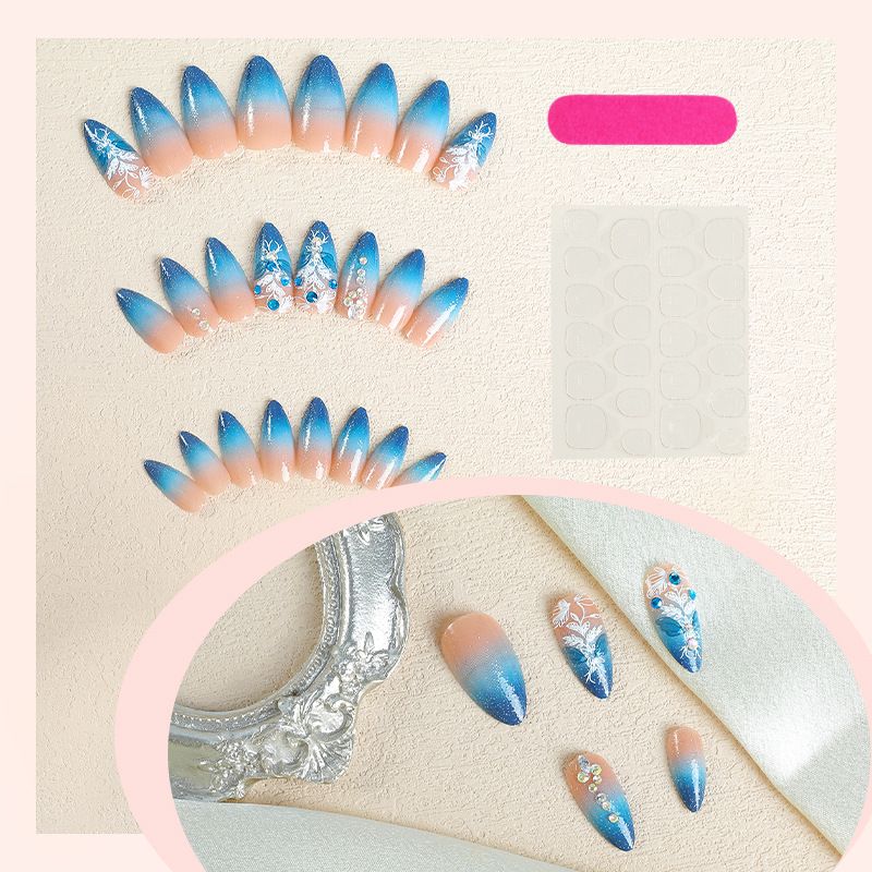 Wearable armor high-end style artificial nails, almond-shaped nails, luxury model with engraved patterns and set with diamonds. Nail stickers for wearable armor.