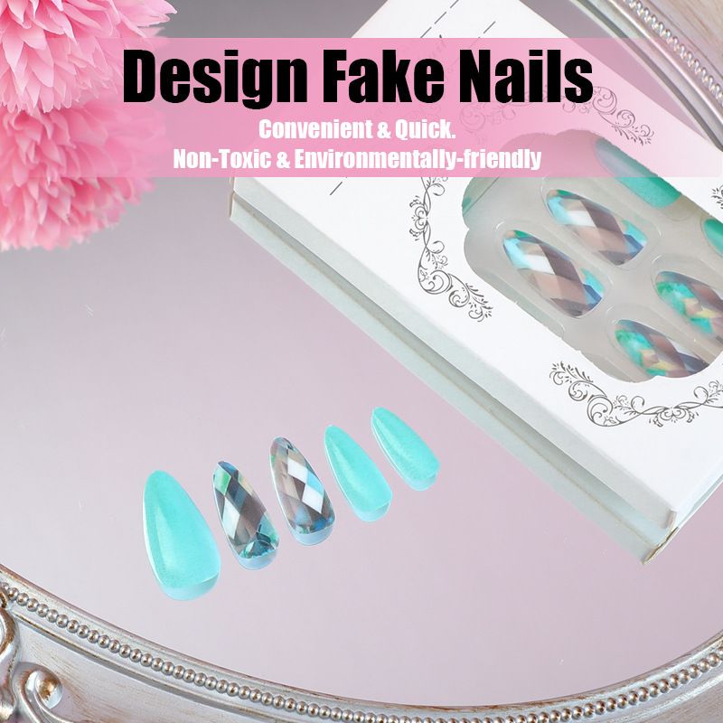 Rhombic almond-shaped pure color wearable nail art stickers for fake nails view 3