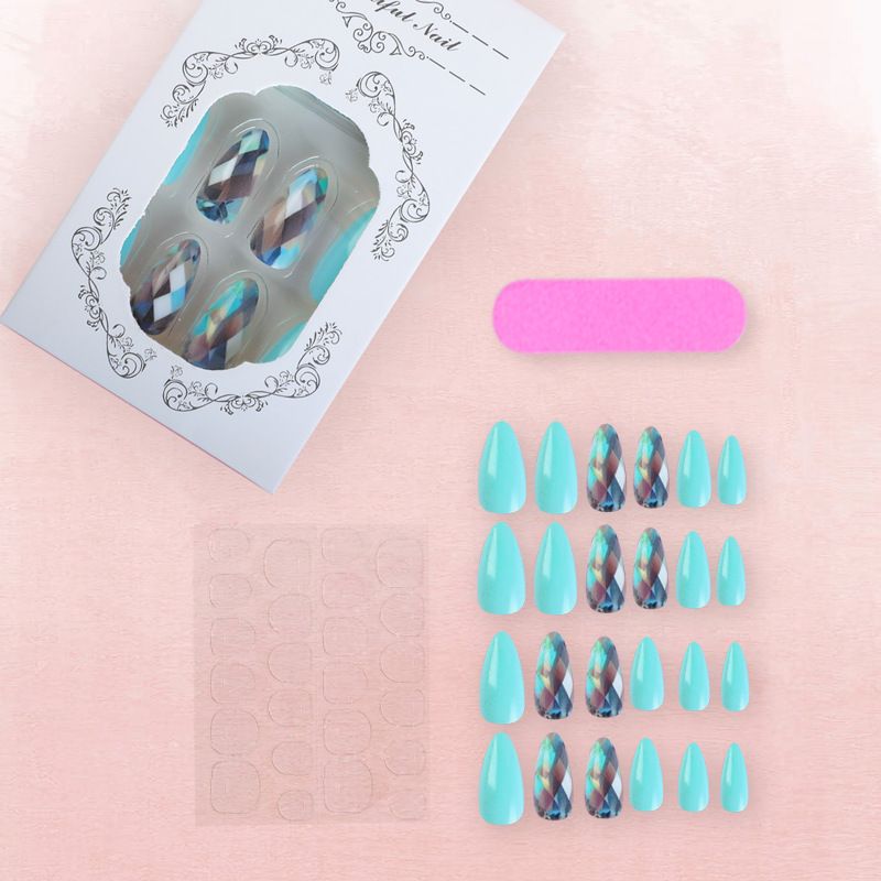 Rhombic almond-shaped pure color wearable nail art stickers for fake nails view 2