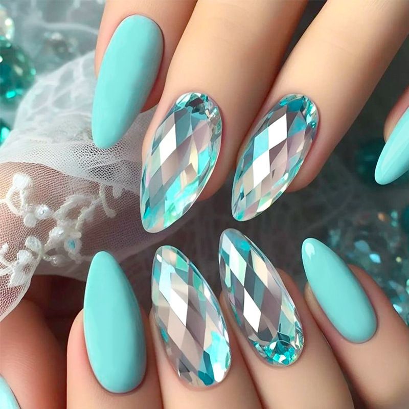 Rhombic almond-shaped pure color wearable nail art stickers for fake nails