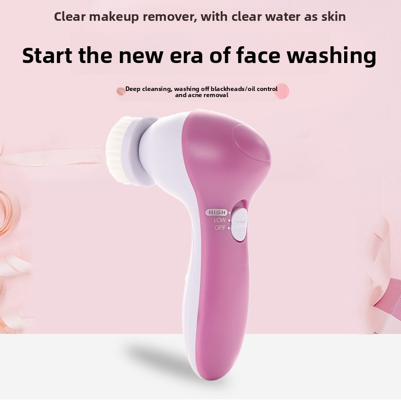 Electric five-in-one facial cleansing device - facial brush, multi-functional rotating beauty instrument, pore cleaner, facial machine