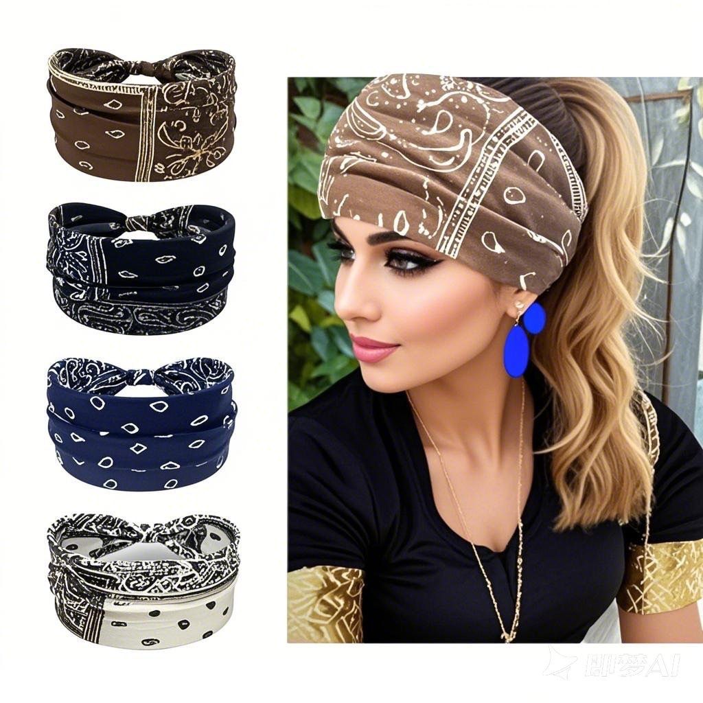 European and American cashew hat headbands and hair accessories - Bohemian elastic cross-shaped sports headbands and hair ties