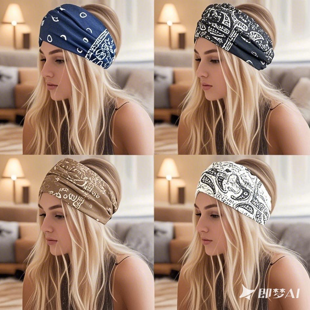 European and American cashew hat headbands and hair accessories - Bohemian elastic cross-shaped sports headbands and hair ties