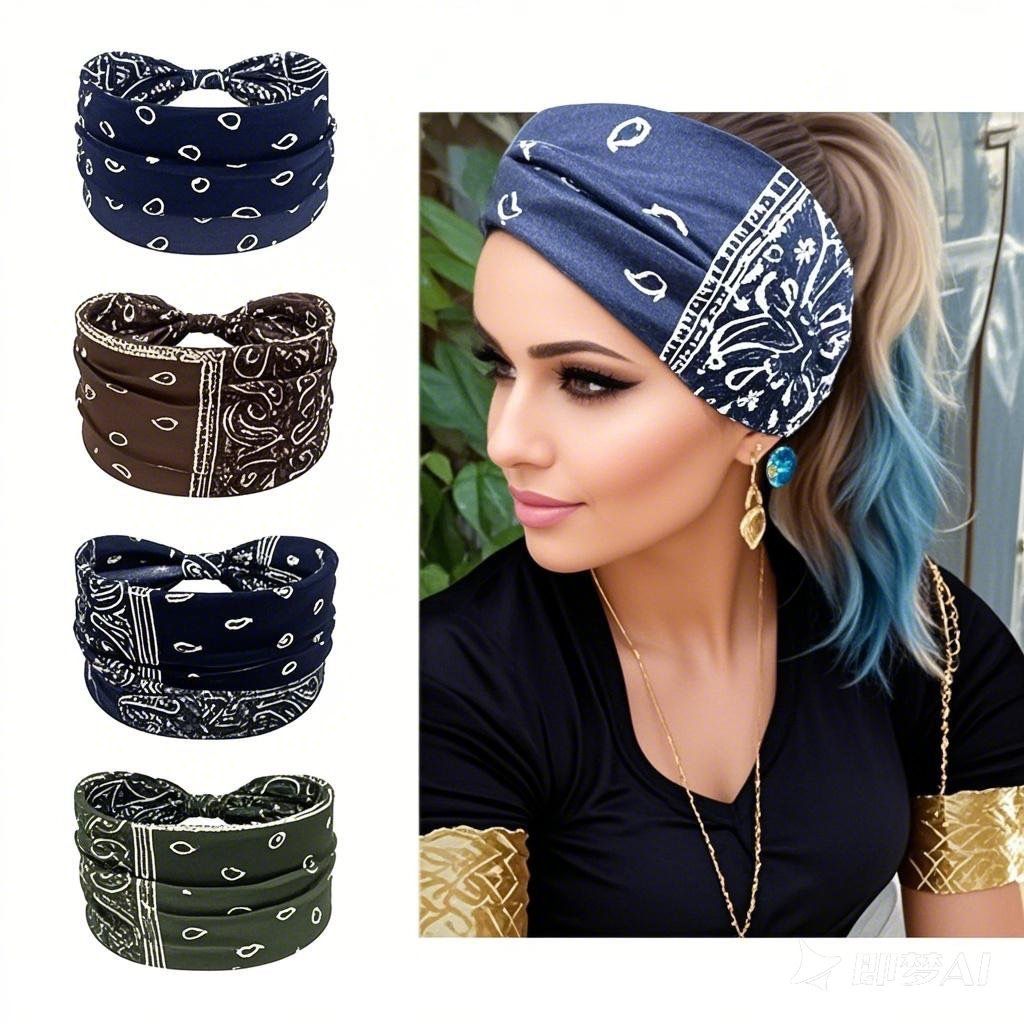 European and American cashew hat headbands and hair accessories - Bohemian elastic cross-shaped sports headbands and hair ties