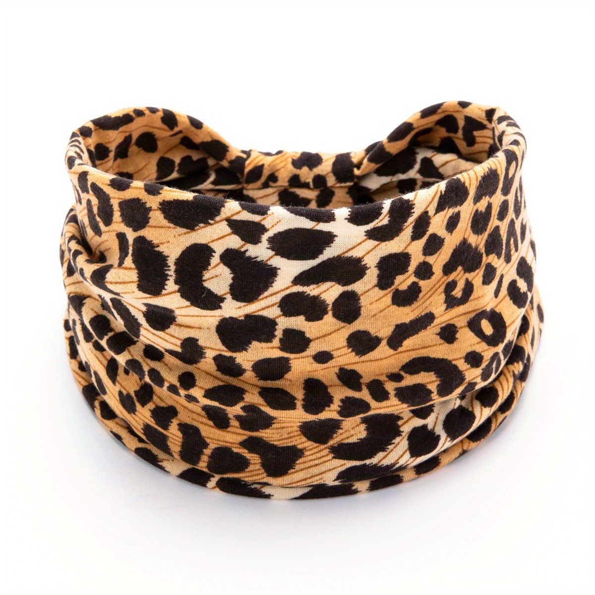 Sweet and cool girl-style leopard print sports headband, European-style knotted wide-edge elastic hair band, sweat-absorbing headscarf