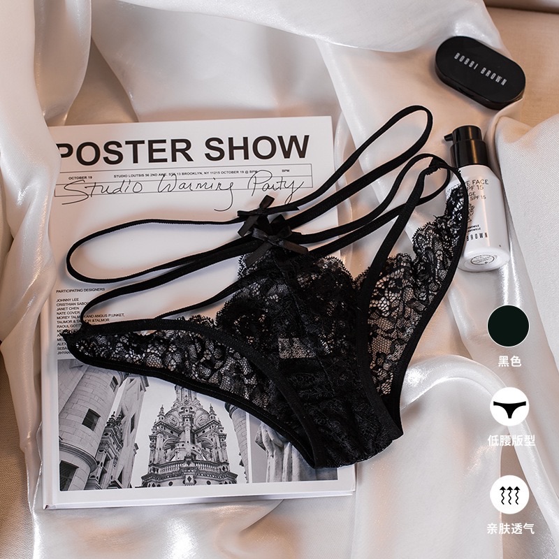 Women's lace underwear French European and American sexy pure lust transparent cross beautiful buttocks temptation hollow pure lust strap women's underwear
