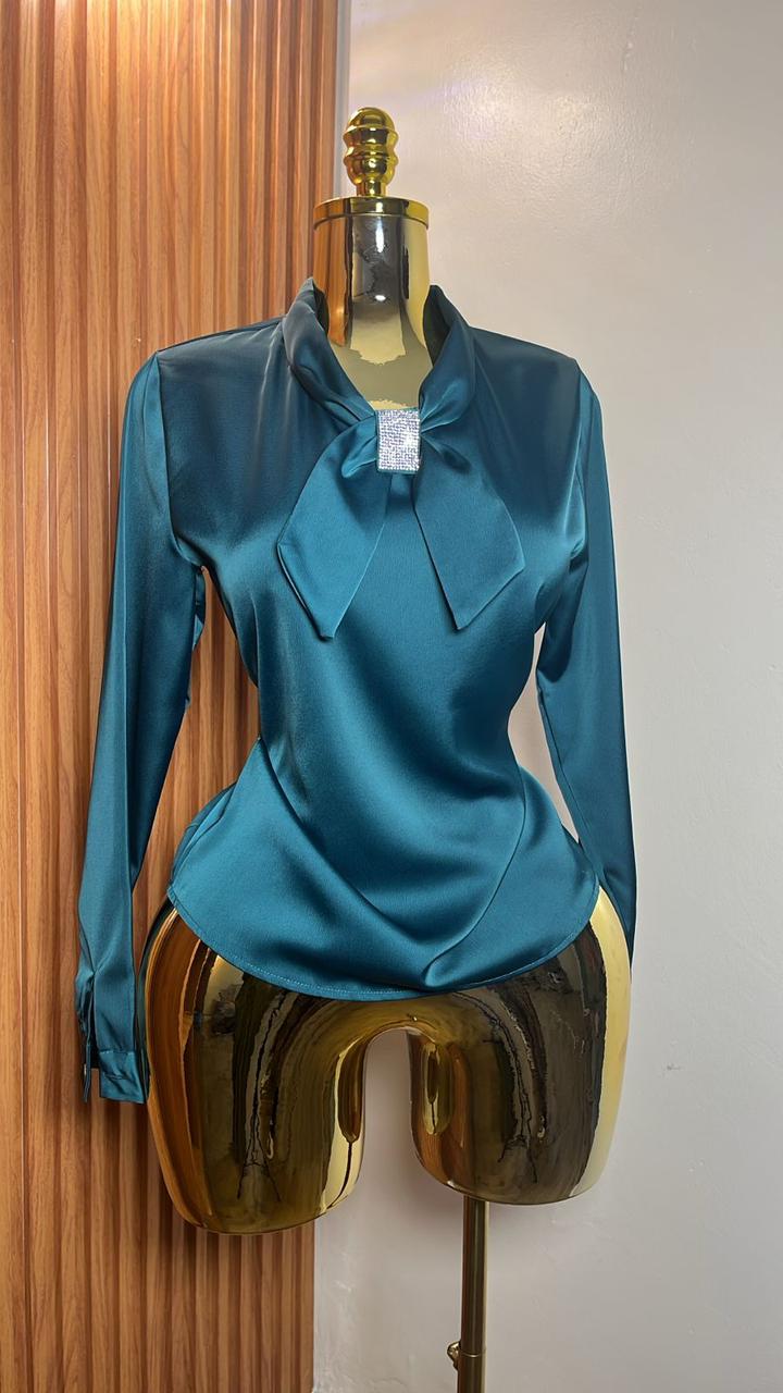 Elegant Fashion Satin Round Neck Long Sleeve Shirts Female Simple Casual/Official Solid Loose Tops Blouses For Women Clothes