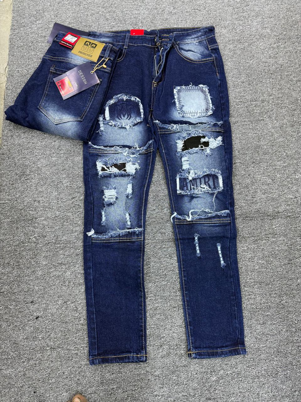 Men's Slim Fit Jeans BLUE Stretch Casual Rugged Jeans