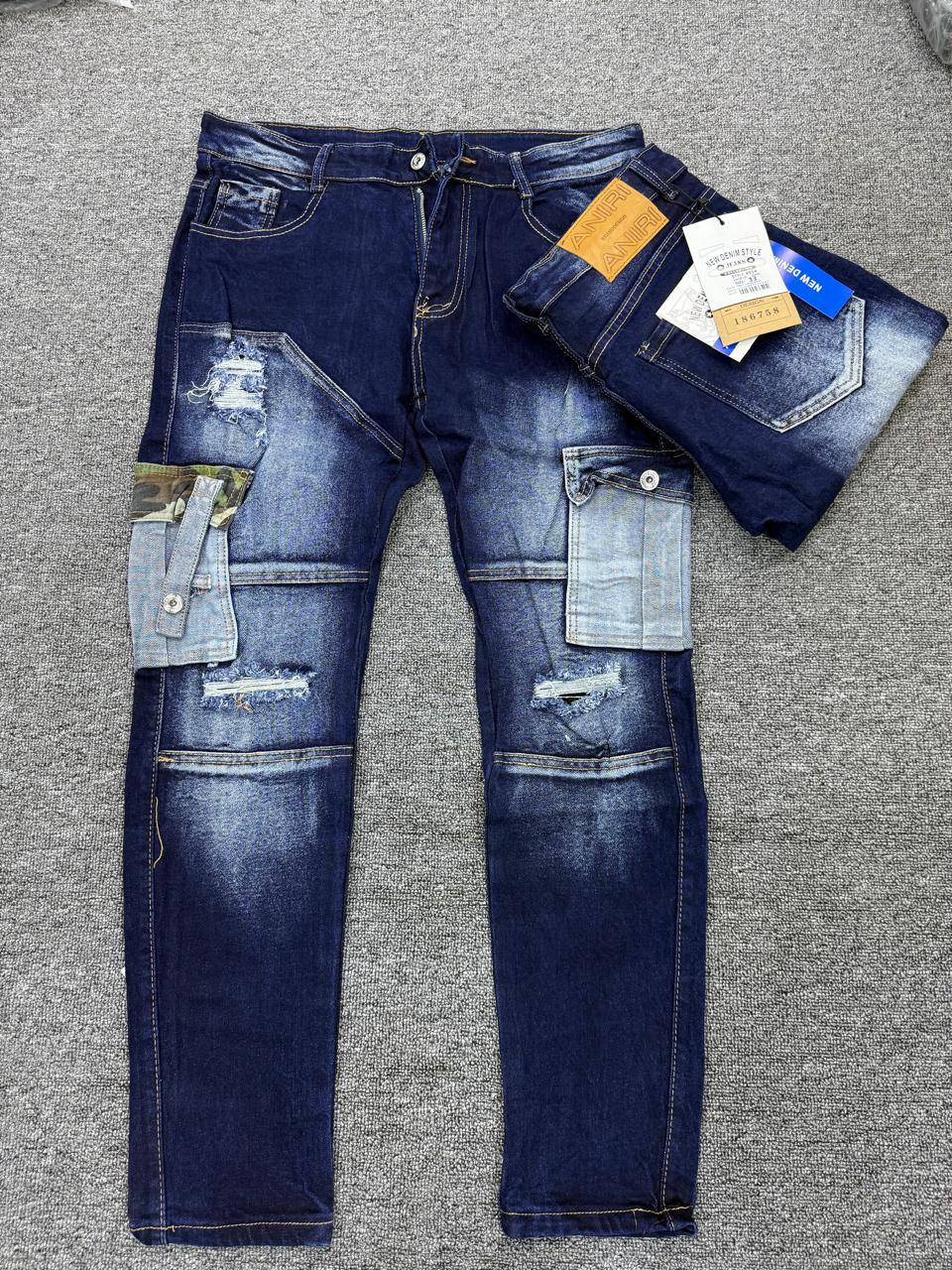 Men's Slim Fit Jeans BLUE Stretch Casual Rugged Jeans