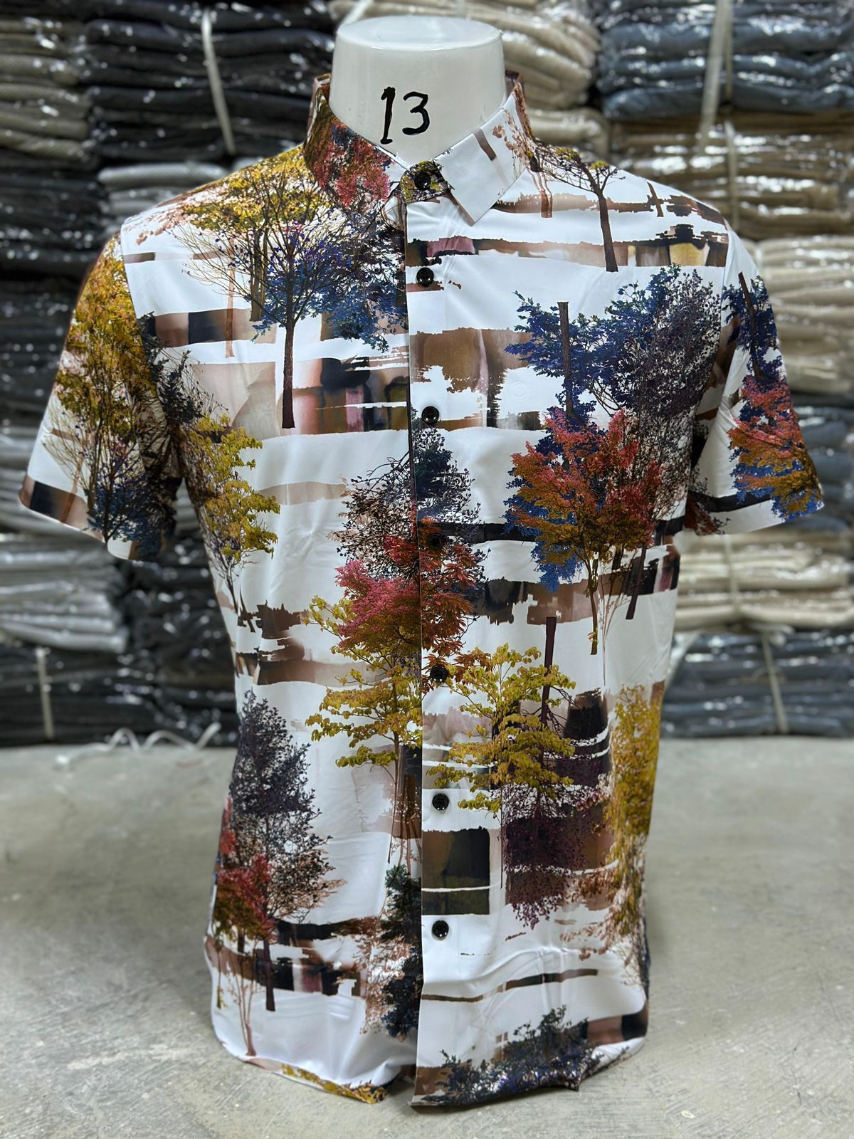 Men's Hawaiian Ink Print Bottom-down Beach Short Sleeve Shirt Casual Tops- Abstract patterns
