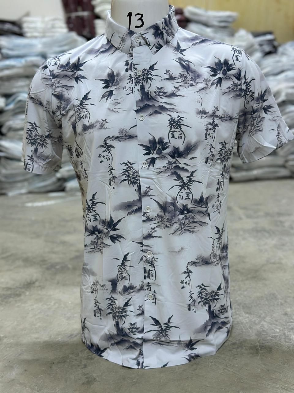 Men's Hawaiian Ink Print Bottom-down Beach Short Sleeve Shirt Casual Tops- Abstract patterns