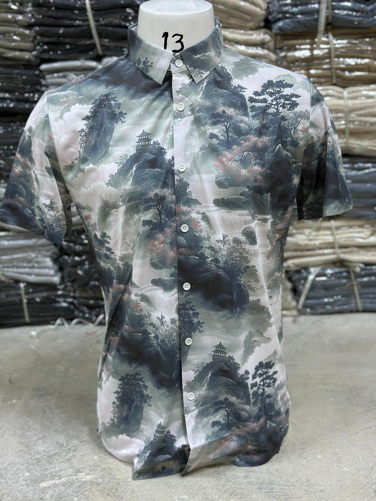 Men's Hawaiian Ink Print Bottom-down Beach Short Sleeve Shirt Casual Tops- Abstract patterns