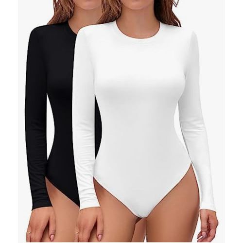 2 - Pack Ladies' Long Sleeved Body Suit Tops: Round Neck