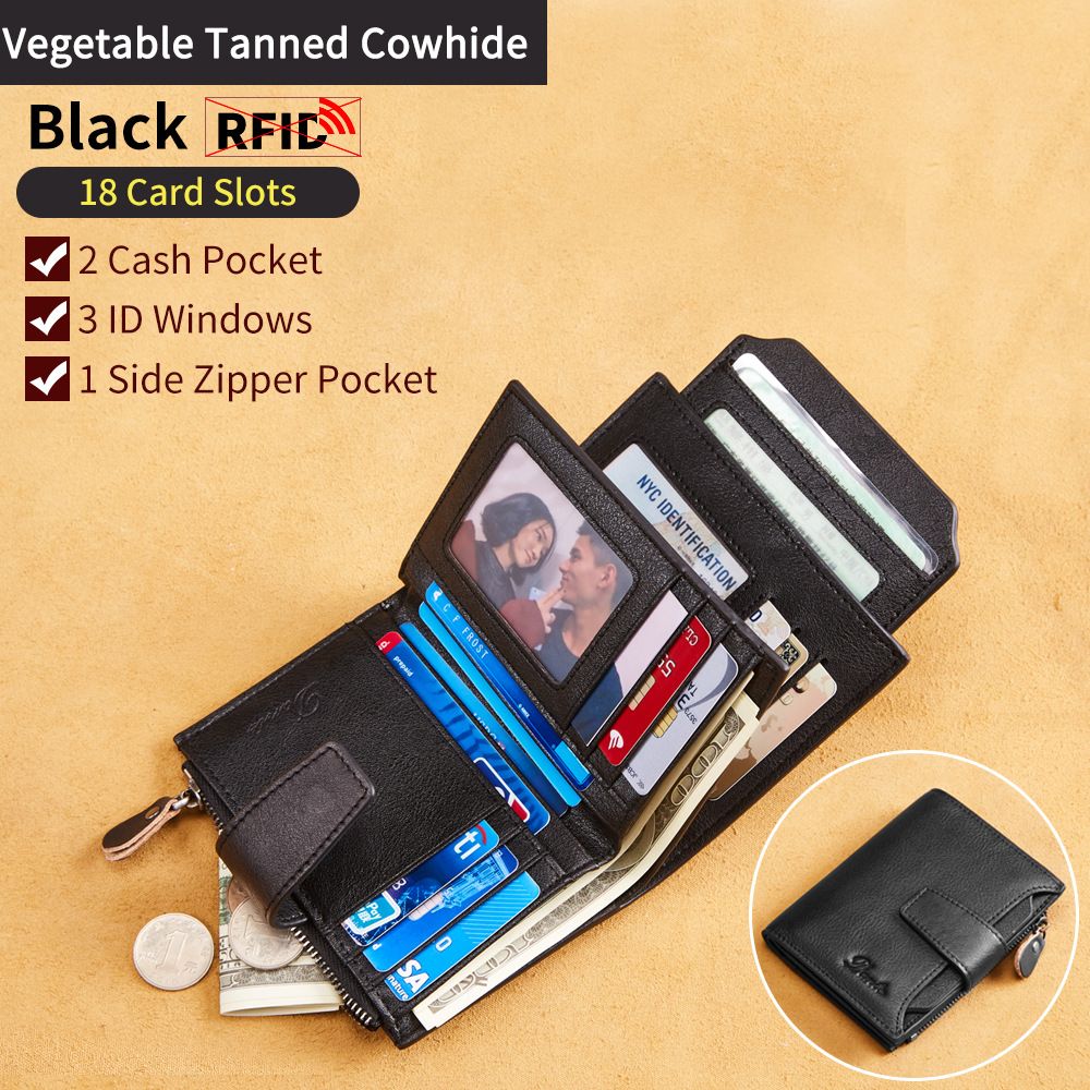 Wholesale Men's  Wallet RFID First Layer Cowhide Zipper Wallet Billfold   Wallets  Holders