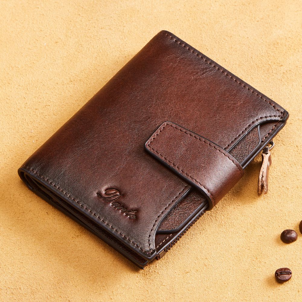 Wholesale Men's  Wallet RFID First Layer Cowhide Zipper Wallet Billfold   Wallets  Holders