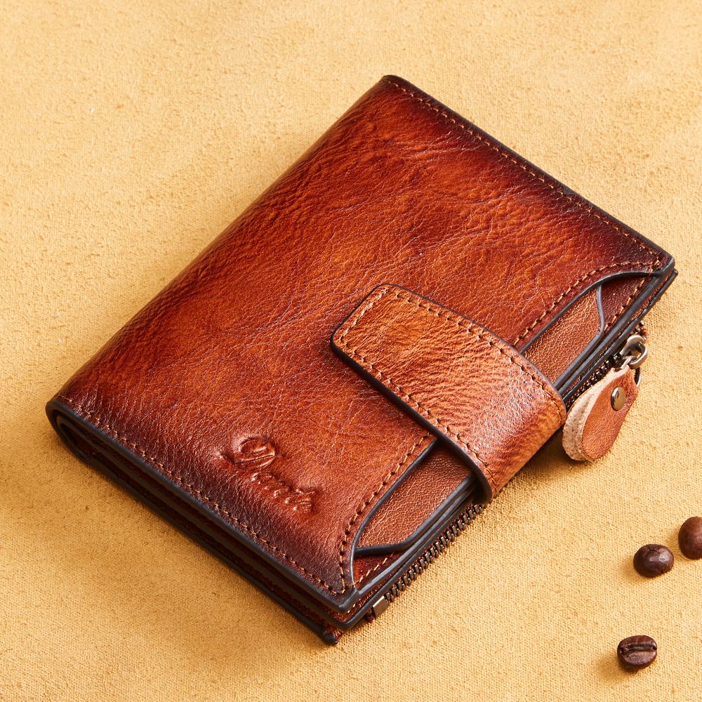 Wholesale Men's  Wallet RFID First Layer Cowhide Zipper Wallet Billfold   Wallets  Holders