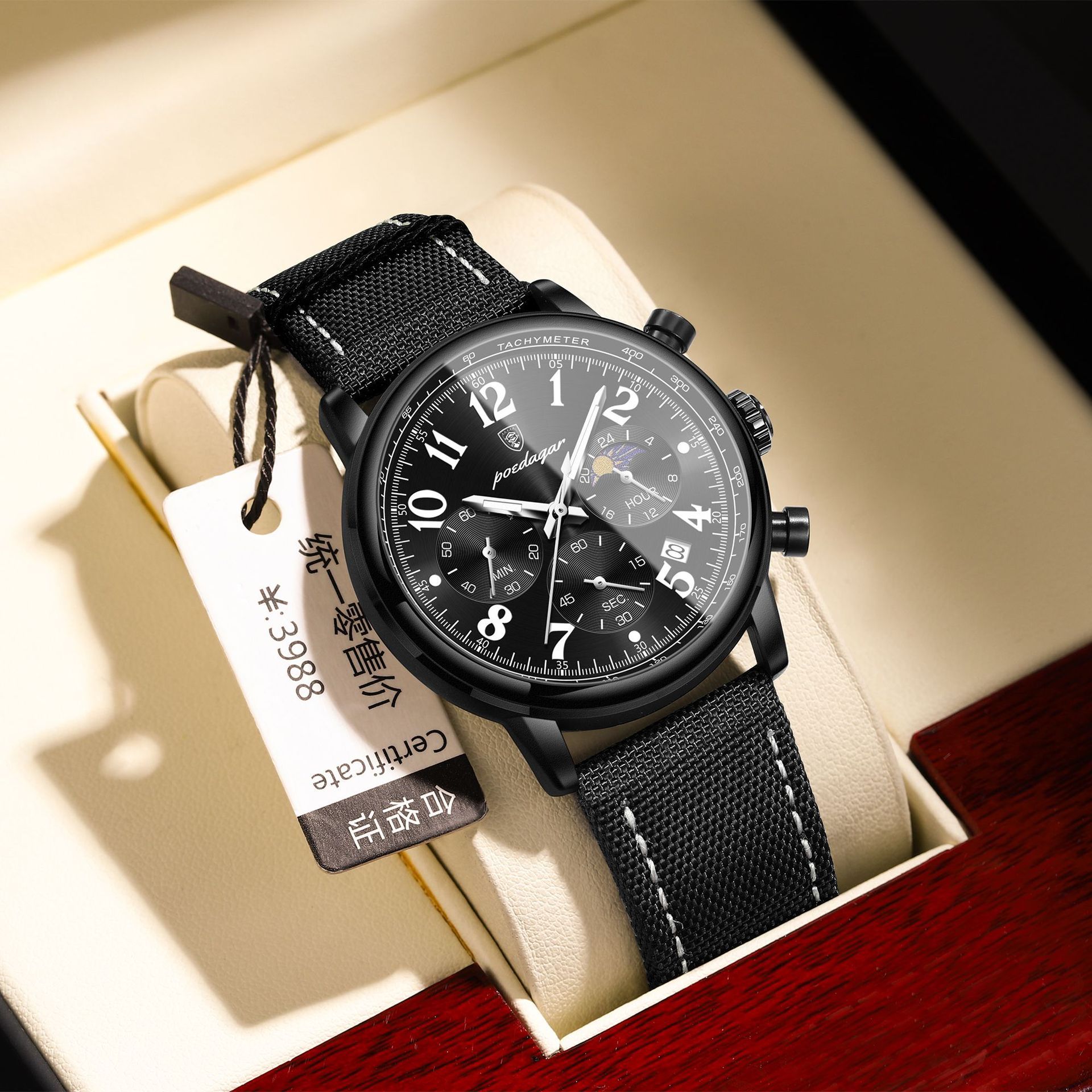 Luxury Band Classics Quartz Watch Man Leather Strap Date Waterproof Chronograph Moon Phase Hand Clock  Men Quartz Watches