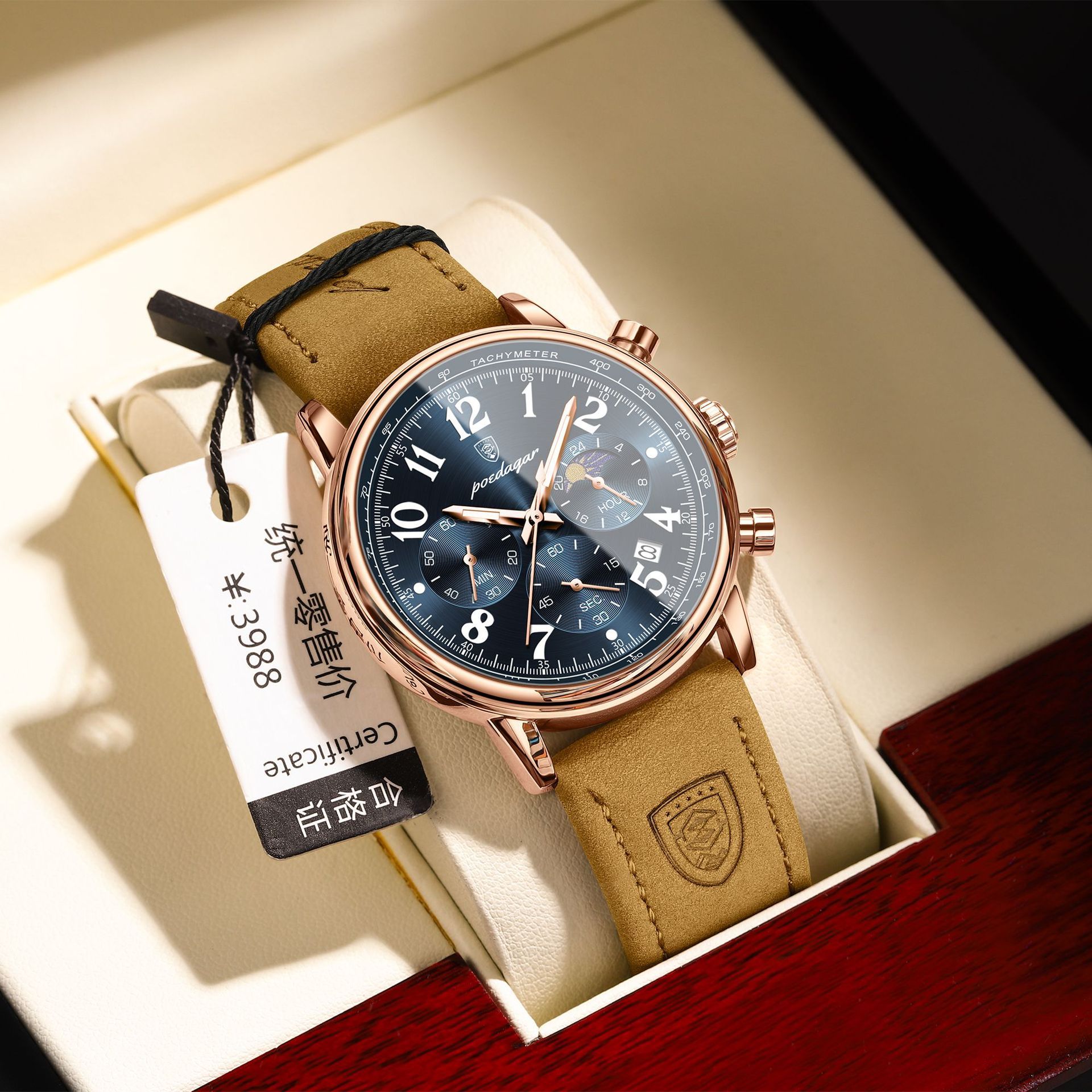 Luxury Band Classics Quartz Watch Man Leather Strap Date Waterproof Chronograph Moon Phase Hand Clock  Men Quartz Watches