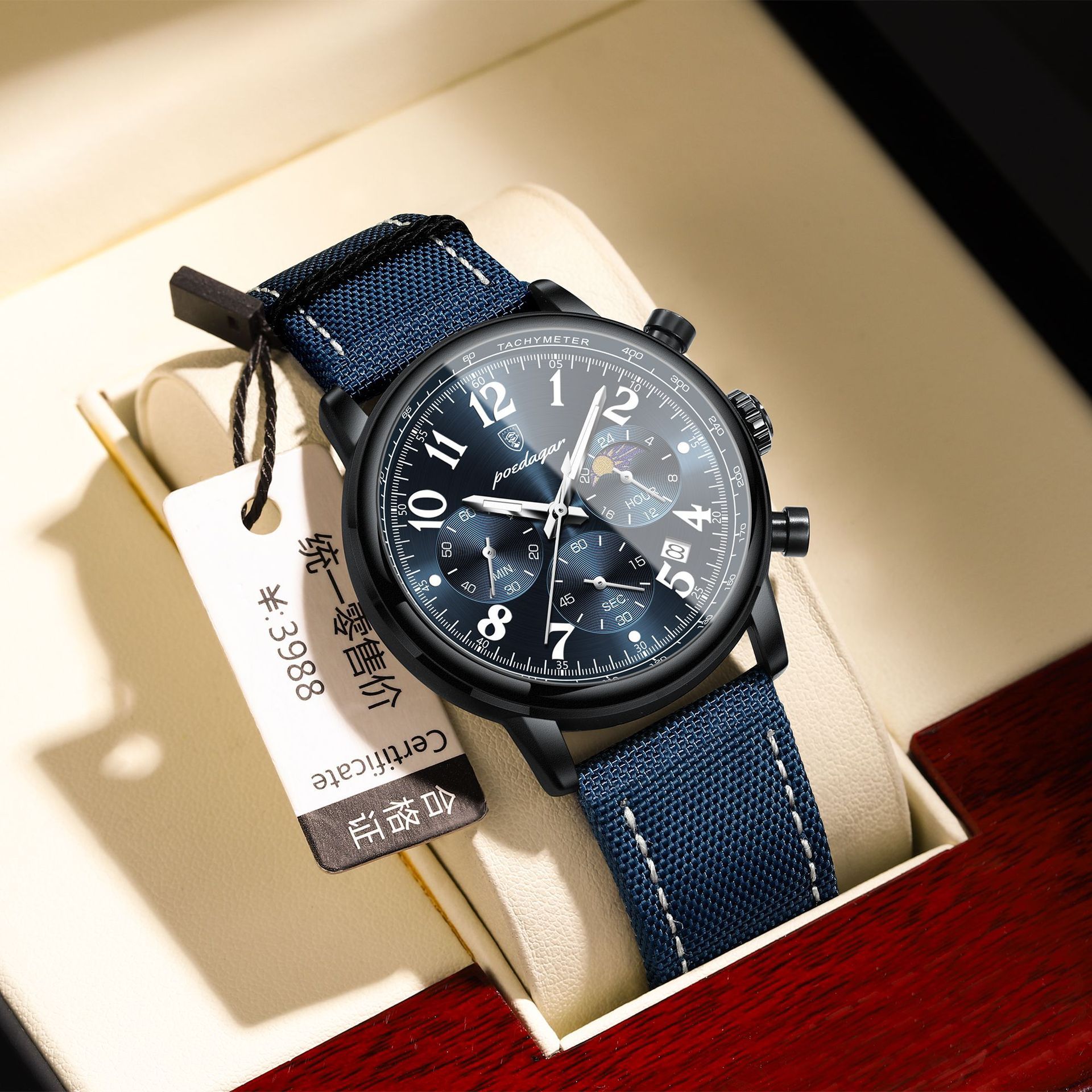 Luxury Band Classics Quartz Watch Man Leather Strap Date Waterproof Chronograph Moon Phase Hand Clock  Men Quartz Watches