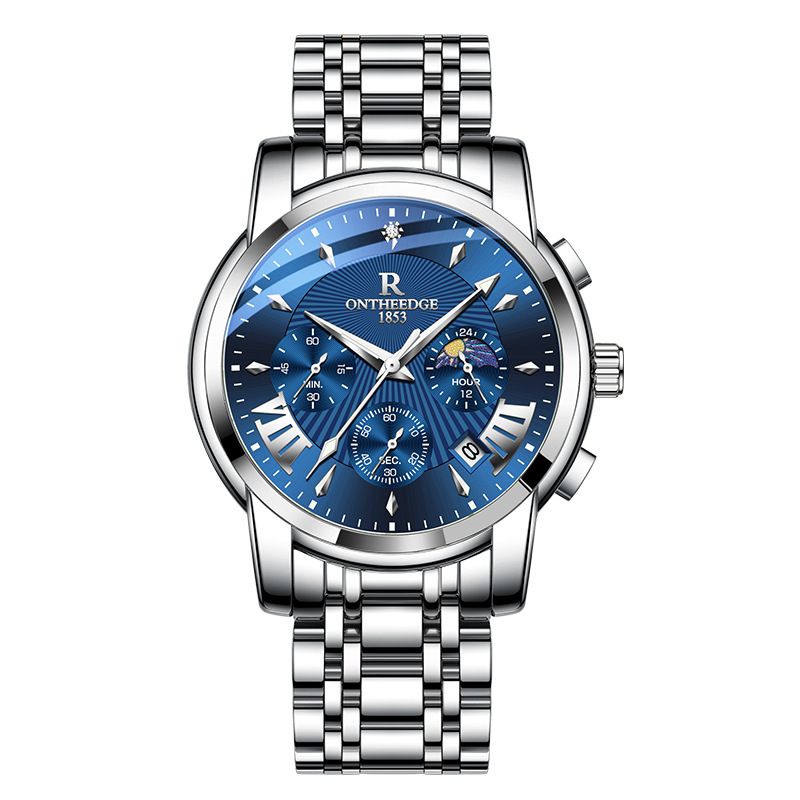 Luxury Band Quartz Watch for Men Waterpoof Chronograph Men's Wristwatch Auto Date Dual Calendar Moon Phase Men watches Quartz Watches