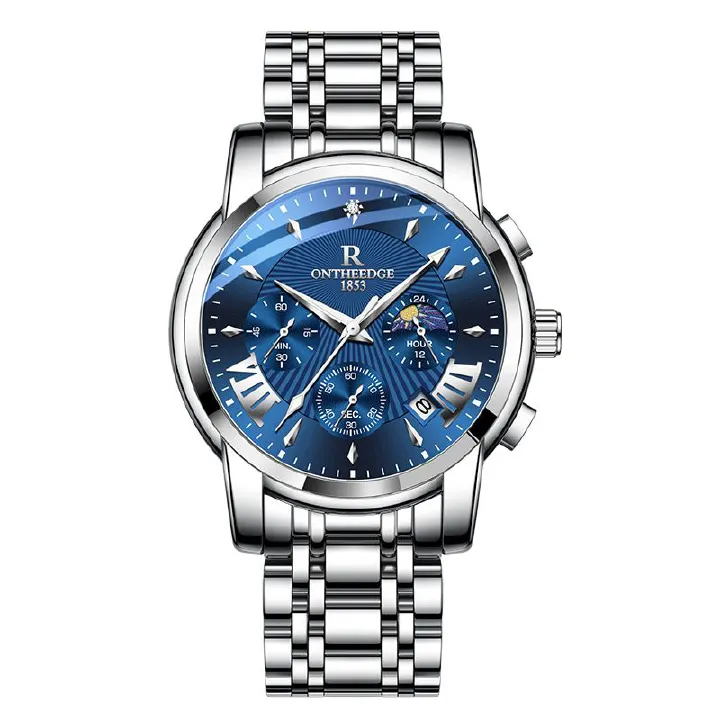 Luxury Band Quartz Watch for Men Waterpoof Chronograph Men's Wristwatch Auto Date Dual Calendar Moon Phase Men watches Quartz Watches