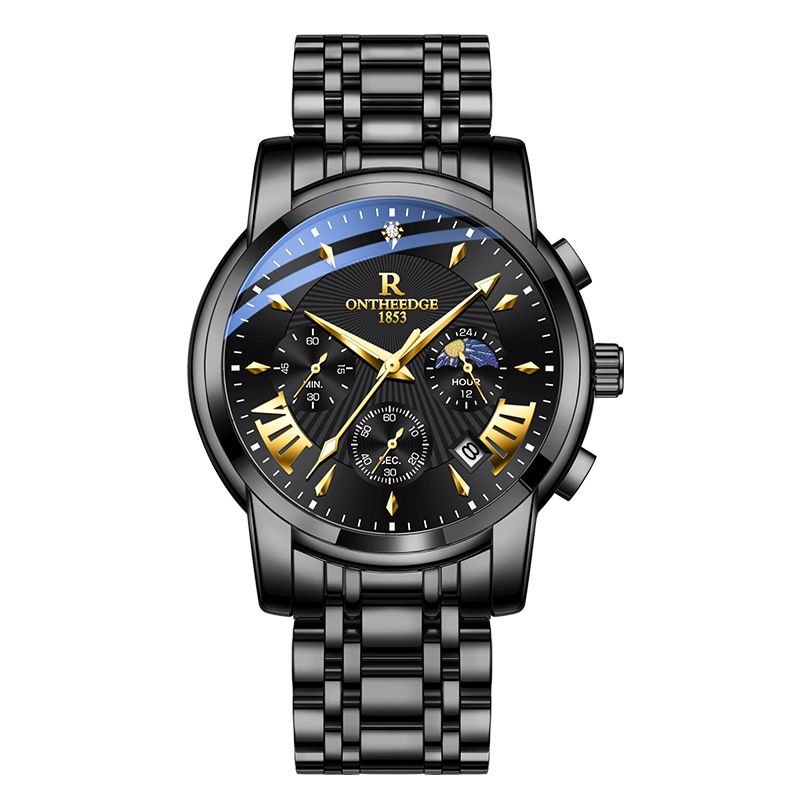 Luxury Band Quartz Watch for Men Waterpoof Chronograph Men's Wristwatch Auto Date Dual Calendar Moon Phase Men watches Quartz Watches
