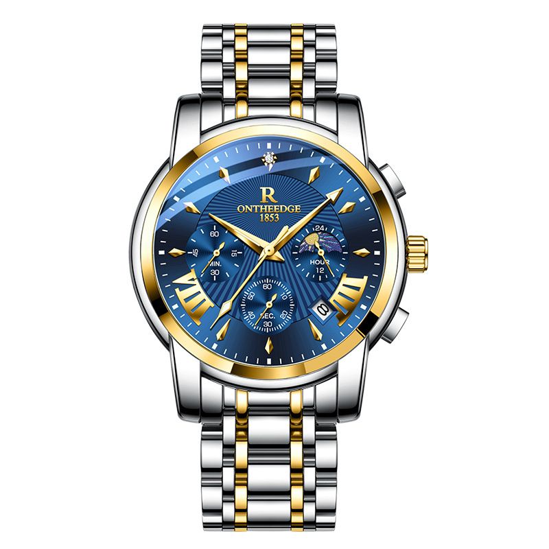 Luxury Band Quartz Watch for Men Waterpoof Chronograph Men's Wristwatch Auto Date Dual Calendar Moon Phase Men watches Quartz Watches