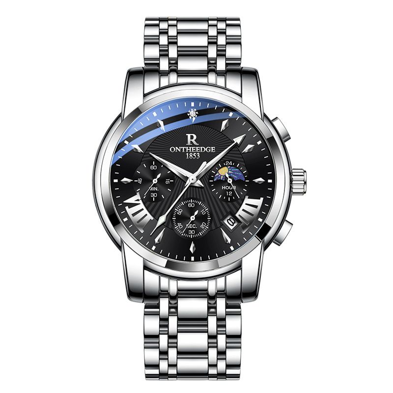 Luxury Band Quartz Watch for Men Waterpoof Chronograph Men's Wristwatch Auto Date Dual Calendar Moon Phase Men watches Quartz Watches