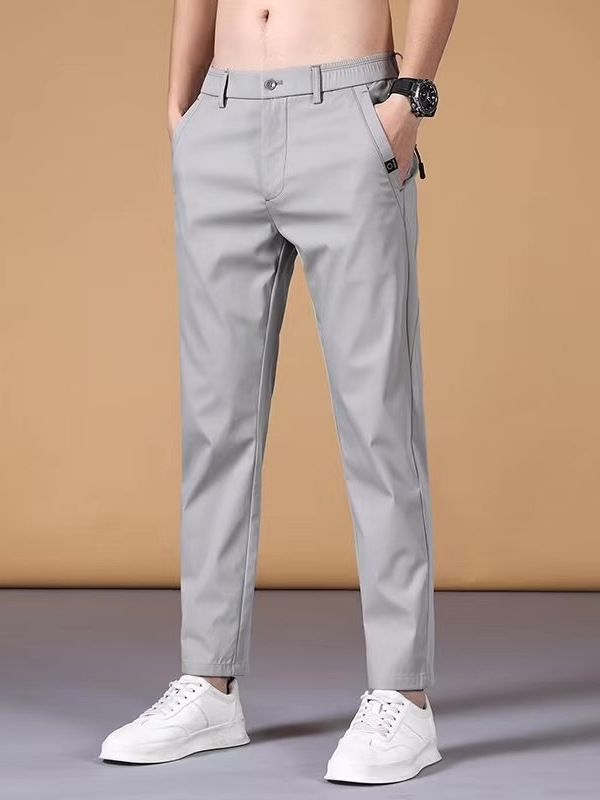 Pants men's summer thin slim straight casual pants men's business trousers ice silk loose quick-drying pants