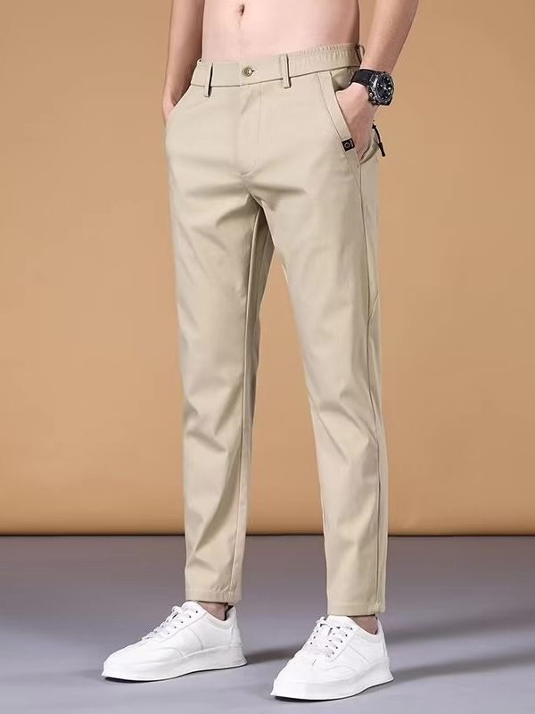 Pants men's summer thin slim straight casual pants men's business trousers ice silk loose quick-drying pants