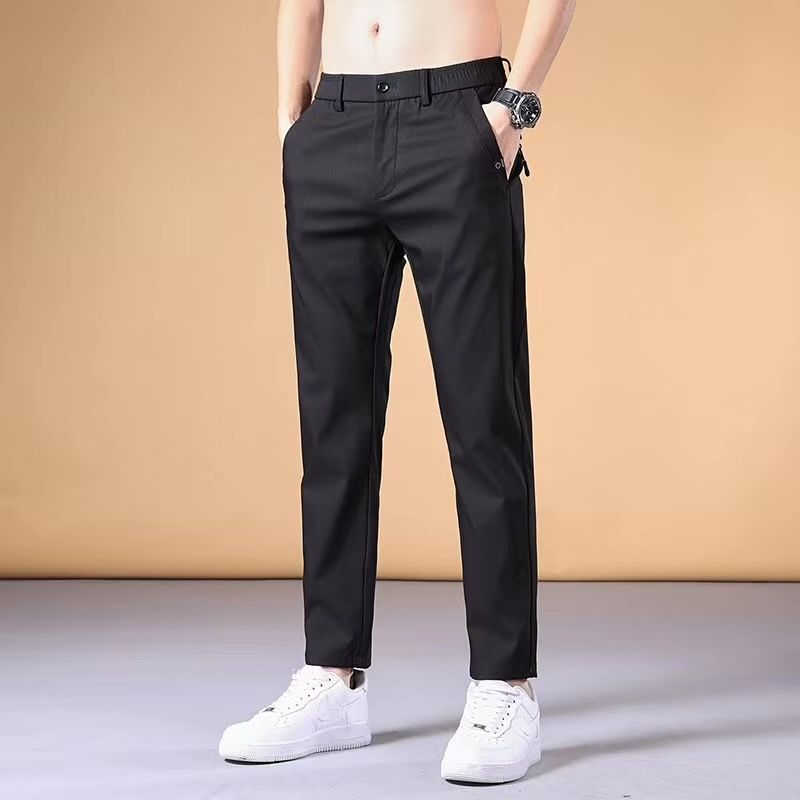 Pants men's summer thin slim straight casual pants men's business trousers ice silk loose quick-drying pants