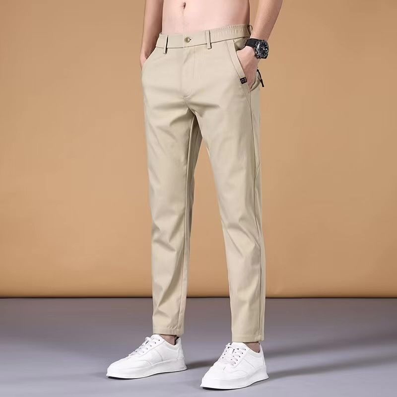 Pants men's summer thin slim straight casual pants men's business trousers ice silk loose quick-drying pants