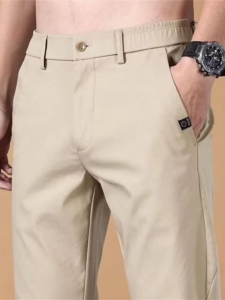 Pants men's summer thin slim straight casual pants men's business trousers ice silk loose quick-drying pants