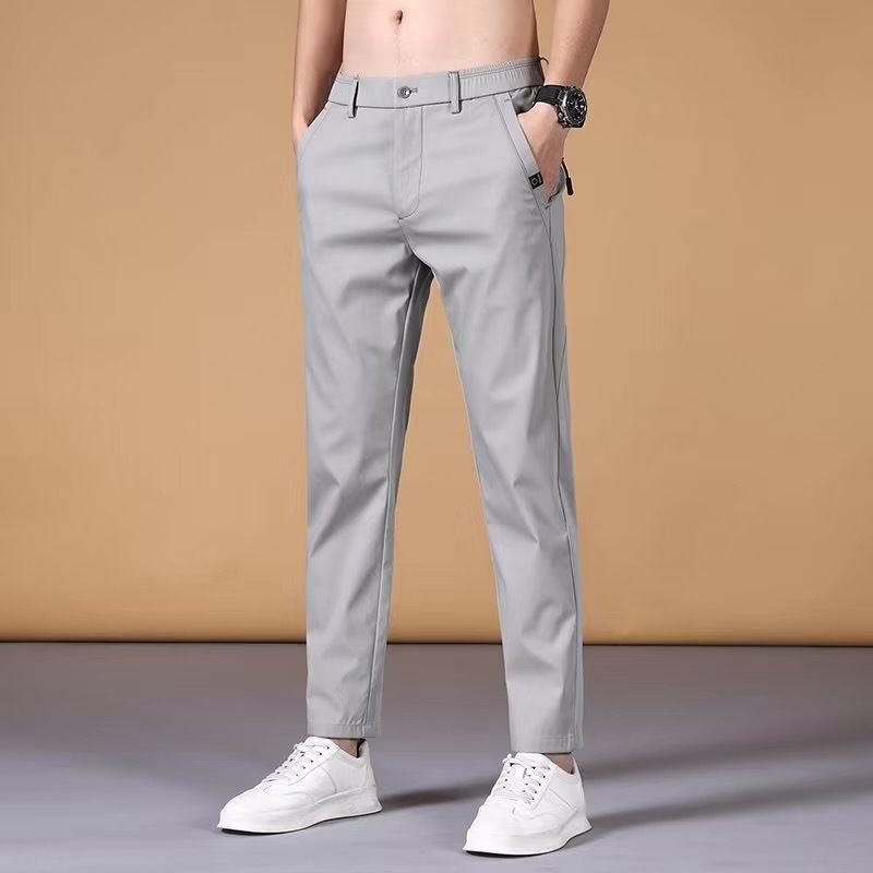 Pants men's summer thin slim straight casual pants men's business trousers ice silk loose quick-drying pants