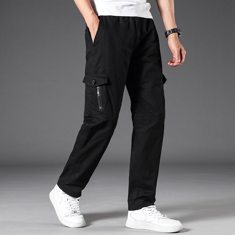 Men's overalls casual pants in spring and autumn and summer thin large size loose washed work pants.