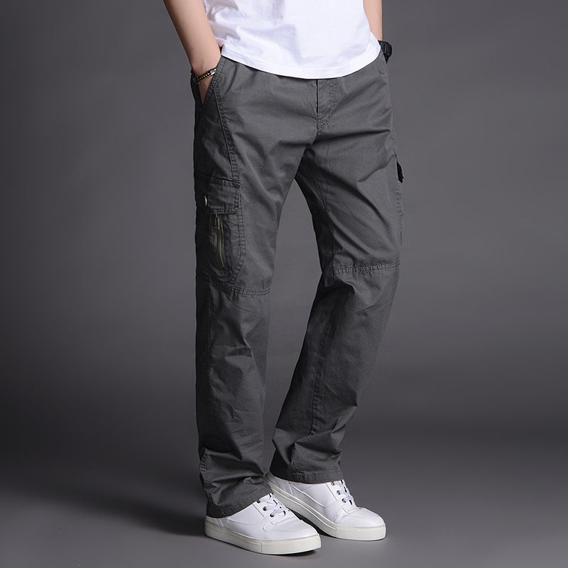 Men's overalls casual pants in spring and autumn and summer thin large size loose washed work pants.