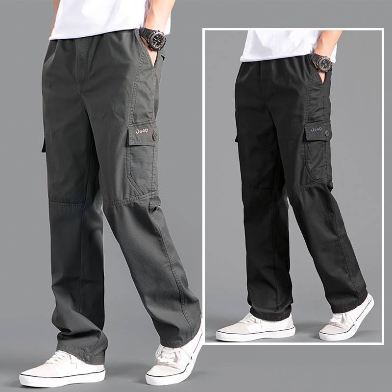 Men's overalls casual pants in spring and autumn and summer thin large size loose washed work pants.