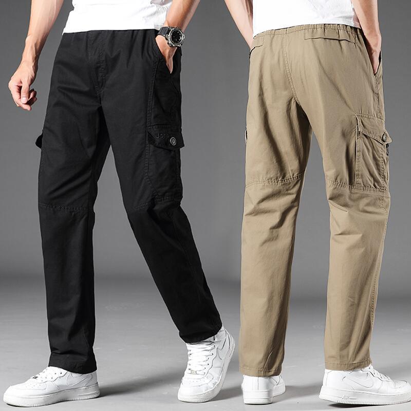 Men's overalls casual pants in spring and autumn and summer thin large size loose washed work pants.