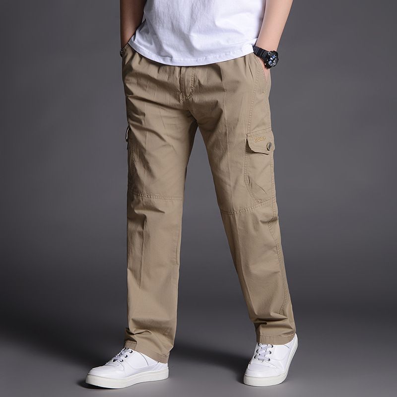 Men's overalls casual pants in spring and autumn and summer thin large size loose washed work pants.