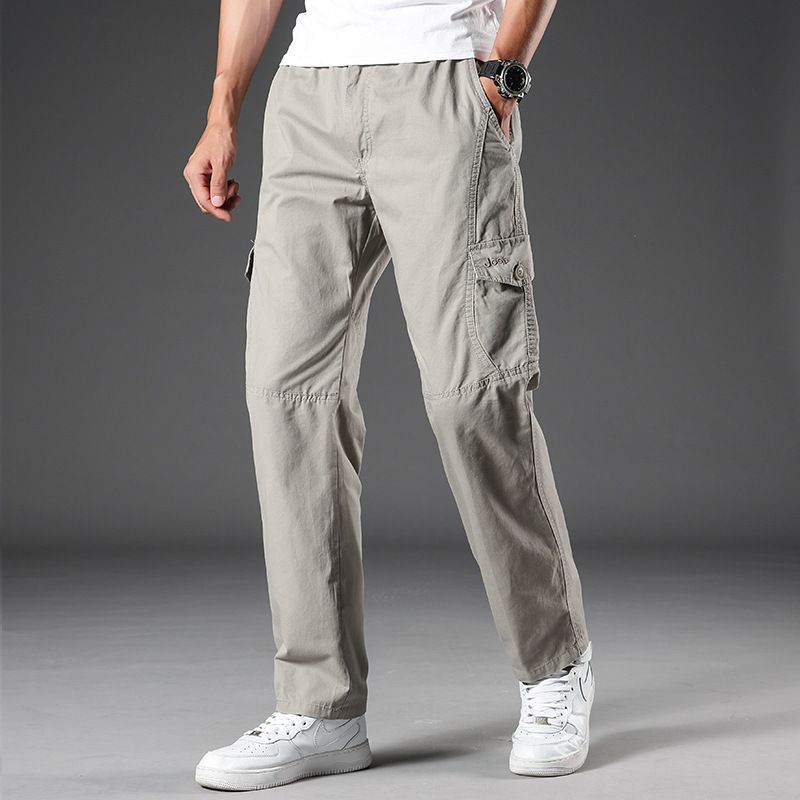 Men's overalls casual pants in spring and autumn and summer thin large size loose washed work pants.