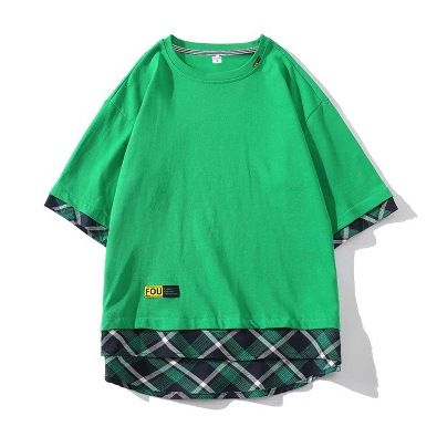 Tide brand short sleeve T-shirt men's summer cotton big plate tide leisure round neck half sleeve T-shirt shoulder loose T-shirt wholesale